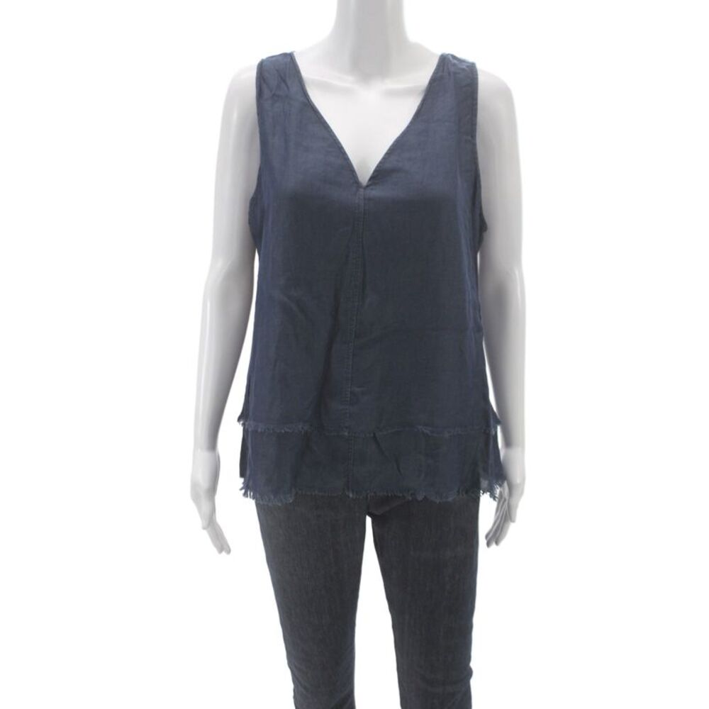Ecru Women Basic Blue V-Neck Sleeveless Tencel Tank Size L